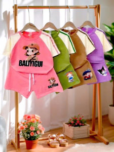Combo 4 Bộ Áo Cộc Quần Cộc KuRuMy Phối Tay Viền Bé Gái In Hình 5D Size 10-55kg Dễ Thương.