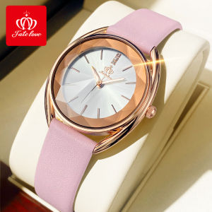 Fatelove jam tangan wanita waterproof original 2024 women watch new design korean style luxury diamond dial leather strap casual ladies watch
