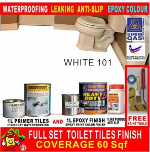( FULL SET TILES TOILET EPOXY PAINT ) TOILET TILES CAT LANTAI ( free tools ) 1L PRIMER TILES AND 0.5 KG POWDER ANTI SLIP AND 1L EPOXY FINISH PAINT / wpc