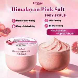 Freshaya Exfoliating Body Scrub Himalayan Pink Salt 200g Gentle Shower Scrub Smoothing Brightening Firming Skin Niacinamide Arbutin Pomegranate Extract For Rough Skin Dullness Dark Spots Dead Skin All Skin Types