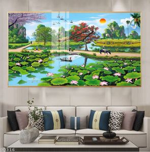 Tranh Đồng Quê Decor Tráng Gương Cao Cấp Treo Phòng Khách Phòng NgủPhòng ăn . Phòng Làm Việc Tặng Kèm Đinh Treo H2