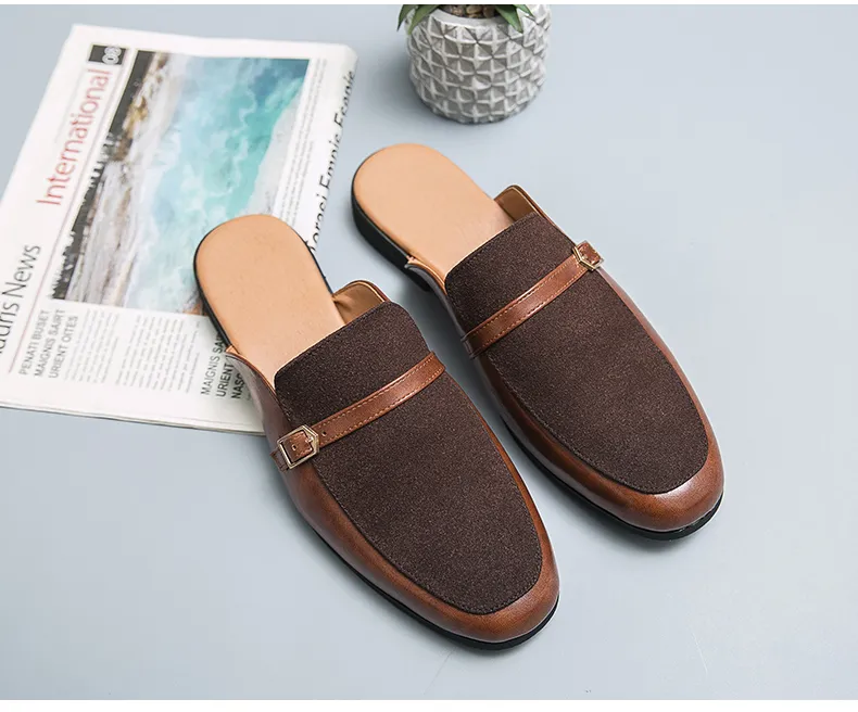 EIFAK Leather Half Shoes for Men Mules Loafer Plus Size 38-48