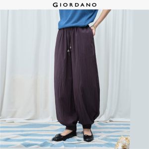 Giordano Women Beaded drawstring waist ankle length balloon pants Free Shipping 18426807