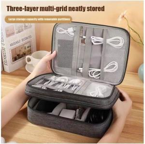 YRain Tas Gadget Double Layer Pouch Bag Powerbank Travel Organizer WaterproofTas Digital 3 layer High Quality Muat Kabel Power Bank