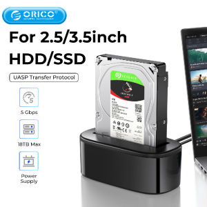 ORICO แท่นวางมือถือฮาร์ดไดรฟ์แบบ Dual-Bay สำหรับ SATA เป็น USB ฮาร์ดดิสก์ SSD 2.5/3.5นิ้วแท่นวางมือถือแท่นอุปกรณ์เชื่อมต่อฮาร์ดดิส3.0พร้อมอะแดปเตอร์ไฟ12V3A