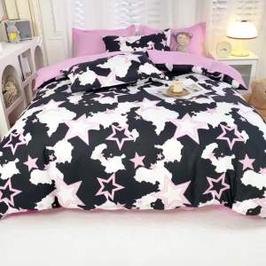 ins Simple and Stylish Green and Black Mixed Quilt Cover Four-Piece Set Bedding Bed Sheet Quilt Cover Dormitory Bed Three-Piece Set LZD