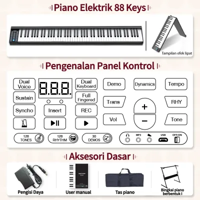 Benston Music- 88-key folding piano smart electric piano 88-key bluetooth portable keyboard keyboard piano kecil - dapat dilipat