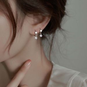 TIMIA Sweet Simple Love Diamond Circle Ear Buckle Round Heart  Earrings Female Earrings Korean Style Earrings Zircon Hoop Earrings