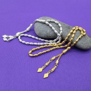 MAYIT Bạc/Vàng Chuỗi hạt cầu nguyện Hợp Chiều dài 23cm Tasbih của người Hồi giáo Cổ điển Hình Dạng Hạt Gạo Hạt niệm Phật Sử dụng ở Trung Đông