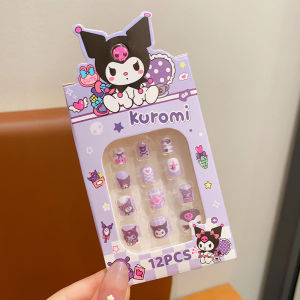 12pcs/Set Sanrio Three-Dimensional Wearable Nails Kawaii Kuromi Handmade Removable Nails Fake Nails