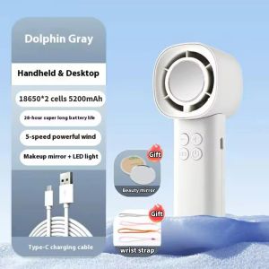 🔥SG Ready Stock Handheld USB Fan 5200mAh Powerful Wind for Outdoor/Indoor Use with Beauty Mirror & Light Strong Wind Cooling Device