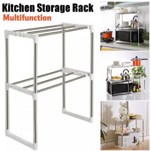 2 Layer Rack Multi-function Telescopic Framework Microwave Oven Rack Kitchen Shelf Storage Organizer