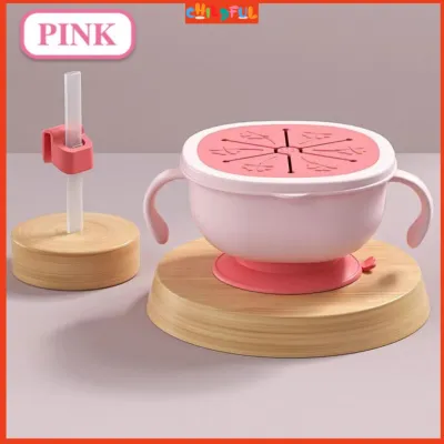 CHILDFUL 3 IN 1 Baby Silicone Bowl With Suction Baby Bowl Soup Bowl Snack Bowl Straw Bowl With Lid Mangkuk Baby Learning Bowl Mangkuk Bayi Mangkuk