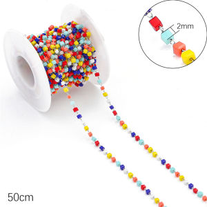 50cm/Lot Glass Crystal Rhinestone Chain Daisy Flower/Evil Eye Chain Stainless Steel Cable Enamel Chain for Necklace Bracelet DIY Jewelry Making Findings