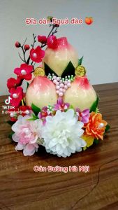 [1cặp] Đĩa oản đào tiên thắp hương gia tiên ban thần tài dâng ban Phật