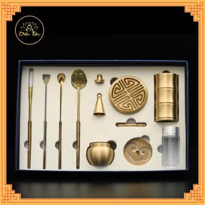 Bộ dụng cụ đốt trầm khuôn tạo trầm bột bằng đồng dùng cho lư đồng xông trầm đồ thờ cúng