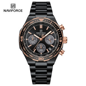 NAVIFORCE Men Watch Business Casual Waterproof Stainless Steel Chronograph Gold Watches Original Small Dial with Calendar Window Display