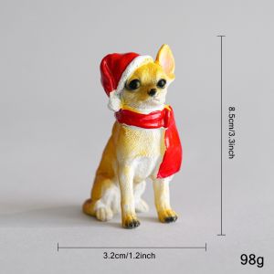 DISHONORSTORE76RE2 Cartoon Dog Dog Figurine Santa Hat Design Resin Tabletop Decor Cute Xmas Ornament Christmas Party