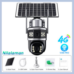 V380 Pro Three‑Lens Solar CCTV Camera Outdoor Waterproof IP66 4G SIM/WiFi 12MP Full‑Color Night Vision 10X Zoom Auto Tracking Two‑Way Audio Motion Detection Wireless ip security cameras
