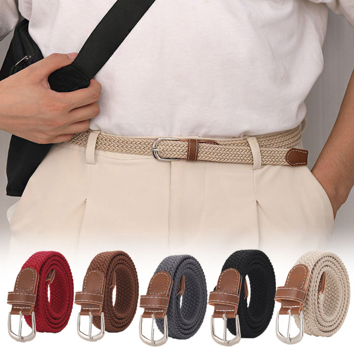 1pc Men Jeans Elastic Stretch Waist Belt Canvas Stretch Braided Elastic