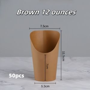 50pcs White/plain Kraft Paper Fries Holder Cup 12/14oz Waffle Spout Cups IceCream&Dessert Packaging