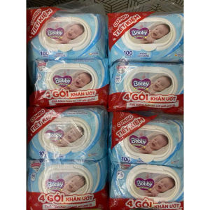 [Mẫu Mới] Thùng 16 Gói Khăn ướt Bobby không mùi 100 miếng/gói (Xanh)