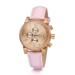 MAX Lady Classic Chronograph Watches Rose Gold Steel Case Rose Gold Dial Womens Leather Strap Watch 38mm 5-MAX622
