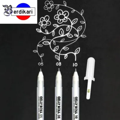 Bolpen Gelly Roll White Sakura Fine / Medium / Bold Alat Menggambar Pulpen Tinta Putih