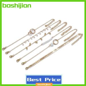 bashijian 6Pcs set Boho Bracelet Set Women Tassels Leaves Circular Chains Bangle Jewelry