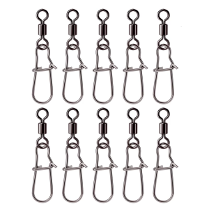10Pcs Fishing Swivels with Locking Snap Fishing Line Hook Connectors Round Bearing Swivels Fishing Snap Fishing Swivels