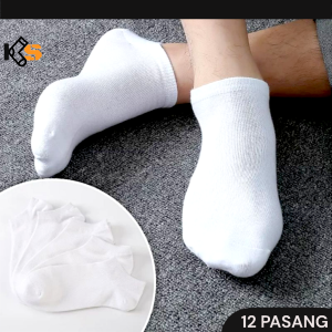 Paket 12 Pasang Kaos Kaki Pendek Semata Kaki Warna Putih Polos Pria Wanita Dewasa AllSize 37-43
