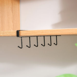 【SG Stock】 6 hook cup holder hang kitchen cabinet shelf storage rack closet hooks 免钉挂钩6钩