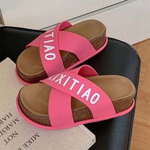 Cross English Slippers Simple Casual Ins Tide Creative Internet Celebrity Ladies Thick-soled Light Slippers Summer
