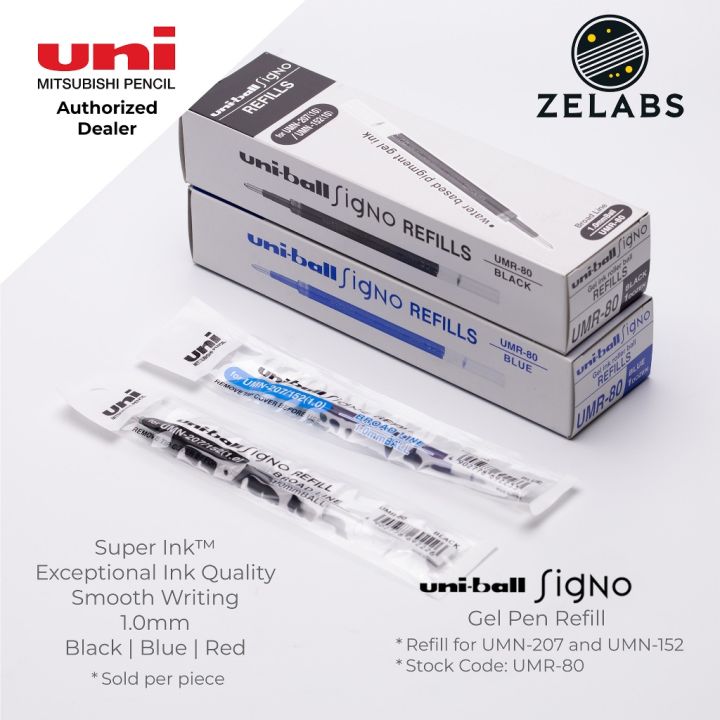 Recambios Uni-ball UMR-87 Para Bolígrafo SIGNO 207 | Pack De 10 | Punta 0.7 Mm | Color Azul | Tinta De Gel