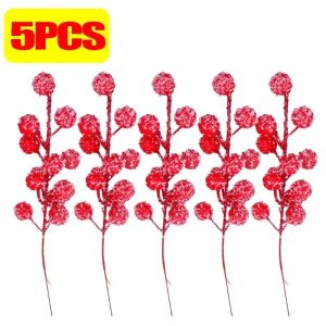 10ชิ้นพวงหรีดคริสต์มาสเกล็ดหิมะผลไม้เล็กๆสีแดงกิ่งไม้12หัวเทียมต้นฮอลลี่เบอร์รี่เครื่องประดับต้นคริสต์มาสแบบทำมือ