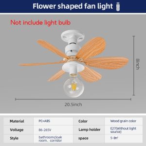 Ceiling Fan With Led Light Detachable Socket Fan Light with Remote Control DIY Light Bulb 40W 3in1 Modern Ceiling Fan 3 Speed E27 6 Blades Timer Lamp Holder Sudden-stop Protection Wood Grain for Bedroom