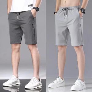 Z1BEE【M-5XL】 Mens Ice Silk Shorts Slim Fit Quick Dry Lightweight Breathable Knee Length Summer Casual Pants Plus Size