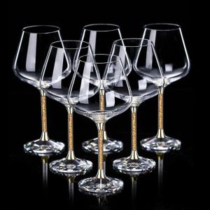 Bộ Ly Thủy Tinh Uống Rượu Vang Đỏ 550ml Không Chì Thiết Kế Chân Ly Bằng Lá Vàng 24k Cao cấp