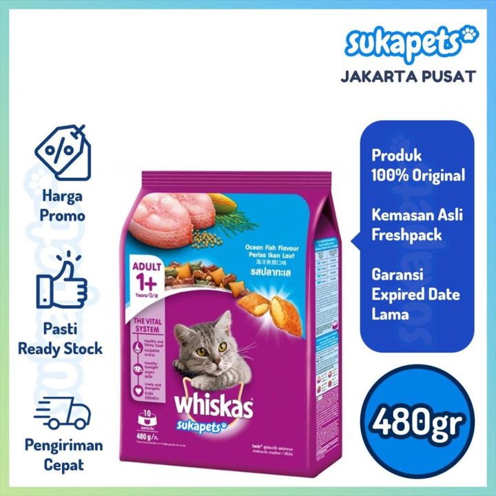 Whiskas Adult Cat Ocean Fish Dry Food Makanan Kucing Kering 480gr