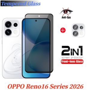 For OPPO Reno16 Pro F Reno 16 16F 16Pro 5G 2026 2in1 Private Tempered Glass Full Cover Screen Protector Camera Lens Protector Anti Peek Privacy Film Anti Peek Privacy Film