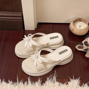 Free Shipping Thick-Soled Slip-On Sandals For Women Summer Outdoor Wear 2026 New Style Paired With A Skirt Height-Increasing With A Bow Design
