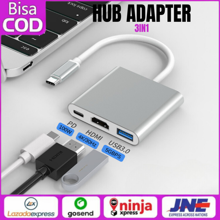 Converter Konektor USB/Type-C/HDMI 3in1 TypeC To HDMI 4K-TypeC-USB