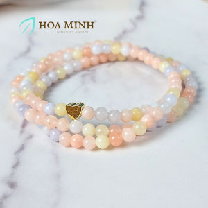 Vòng tay quấn 3 đá Beryl size hạt 4 li phối charm trái tim vàng xỏ ngang phong cách tiểu thư không kén mệnh | Hoa Minh Gem