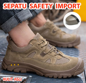Sepatu Safety Sepatu Pria LADERO Warna COKLAT Sneakers Safety (Ujung Besi Anti Tusuk) Sepatu Lari Sneakers Jogging Olahraga Sepatu Sefty Kulit