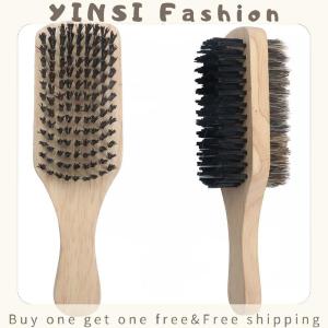YINSI Boar Bristle Beard Mustache Comb Wood Handle Hair Brush Shaving Tool For Men