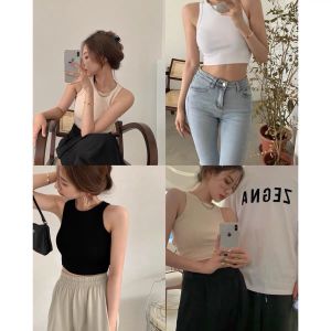 Round Neck Thread Elastic Vest For Women To Wear Outside In Summer