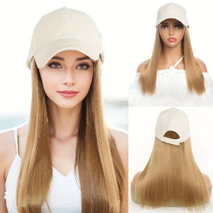 A STAR SHOP Hairpiece Baseball Cap with Wig Beige Sun Cap