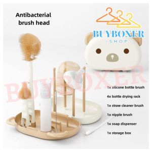 BUYBOXER Silicone Milk Bottle Brush Portable Milk Bottle Brush Set Baby Special Washing Bottle Storage