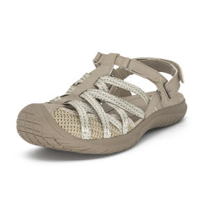 GRITION Beige Hiking Sandals Women Girls Closed Toe Waterproof Lightweight Adjustable Hiking Athletic Sandals Breathable For Beach Summer Adventure Comfortable Outdoor Sport Sandals Trekking Shoes