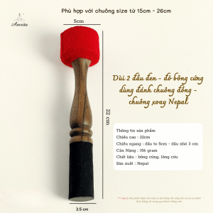 [Amrita] Dùi 2 đầu đen - đỏ bông cứng dùng đánh chuông đồng - chuông xoay Nepal -Chày Chuông Cao Cấp - Sticks - CXNP44